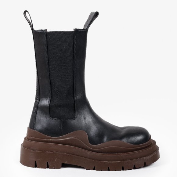 Bottega Veneta Black & Brown Tire Chelsea Boots - Picture 2 of 11